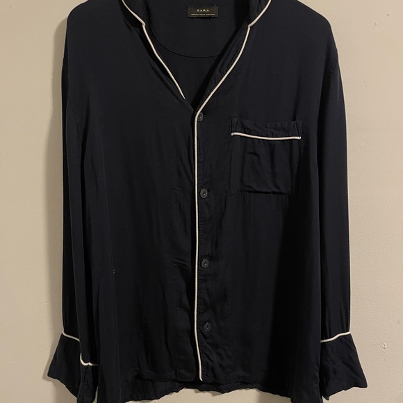 Zara Tops - Zara Dark Navy Shirt with White Label Detail